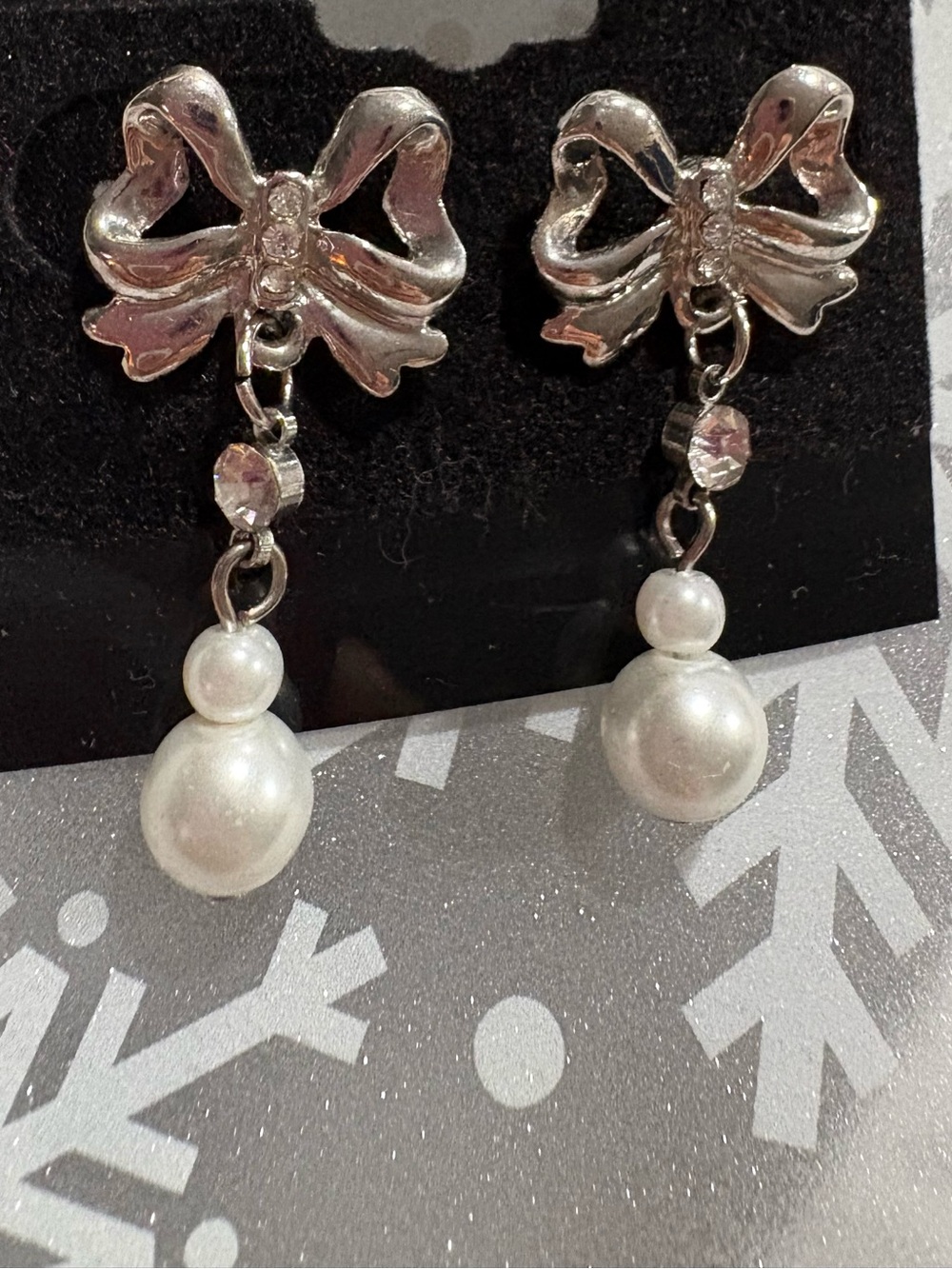 Silver Bow Pearl Drop Earrings